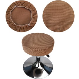 HuaLiSiJi Stool Cover, Round, 30-40 cm, Luxurious Fabric, Stretchy, Wrinkle-Free, Washable, Dustproof, Soft and Durable, Transformed Stools in Seconds (1, Brown)