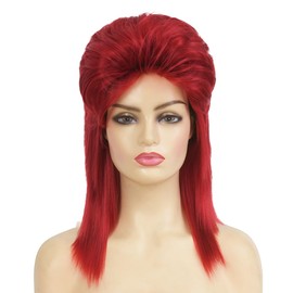 Tseses Red Mullet Wigs for Women Shoulder Length Hair 70s 80s Rocker Layered Cosplay Daily Hair Wig（Red）