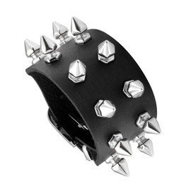 Eigso Punk Rivets Soft PU Leather Bracelet with Spike and Clasp Wide Bracelet for Men and Women, Leather