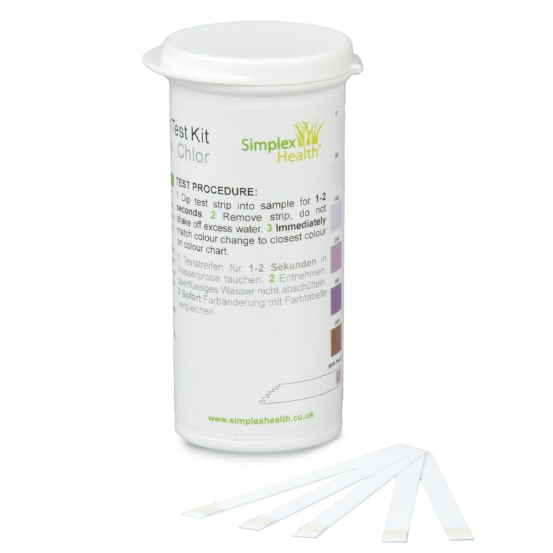 Free Chlorine Water Test 0-1000ppm (100 Strips), High Range