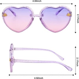Mayoii 2Pack Kids Sunglasses, Heart Sunglasses with 2 Anti Loss Straps, Stylish Toddler Sunglasses for Girls Boys UV Protection Outdoor (Pink+Purple)