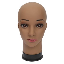 Bald Mannequin Head Brown Female Professional Cosmetology for Wig Making, Display wigs, eyeglasses, hairs with T pins - Size: 21"