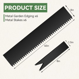 LMYYGOO 6PCS 8 inch Steel Landscape Edging Kit - 40" L x 8" H Each (20ft Total) Galvanized Steel Edge for Lawn Yard- No-Dig Hammer-in Heavy Duty Metal Edging Border with 6 Clips