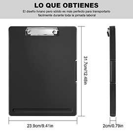 KIKIGOAL Portapapeles con Almacenamiento, Portapapele de Enfermería Portátil con Clip, Carpeta de Portapapeles con Apertura Lateral, Portapapele de Pl