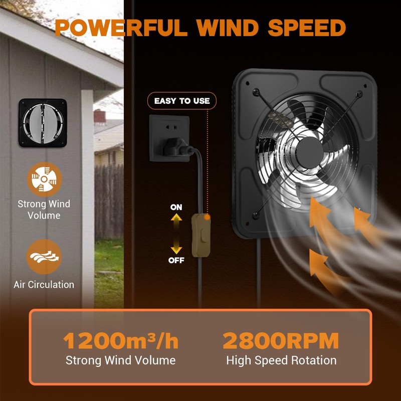 YOZON 8-Inch Kitchen Exhaust Fan with Switch, 700CFM Garage Exhaust