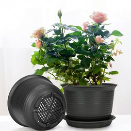 RIFNY Plant Pots, Indoor Outdoor Plastic Plant Flower Pots with Multiple Drainage Holes and Tray for Garden Plant, 7 inch Planter Pots Suitable for All Flowers and Succulents (6 pcs, Deep Gray)