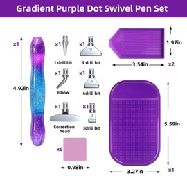 DOKLY 18 Pcs Diamond Painting Pens Kits, Diamond Art Pens 5D Diamond Art Painting Accessories Tools for DIY Craft, Comfort Grip and Faster Drilling with 8 Pcs Tip O-Ring Gaskets（Purple）
