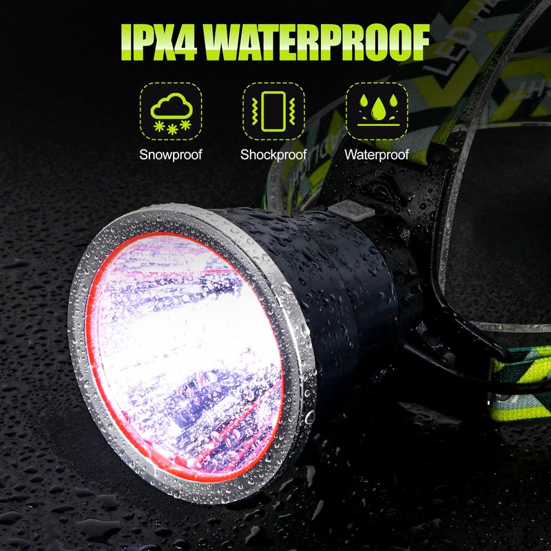Yongkist Super Bright Rechargeable LED Headlamp, High Lumen Waterproof Head