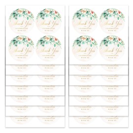 Mobiusea Creation Greenery Dusty Floral Thank You for Celebrating with us Stickers | 2 inch | Gold Foil | 60pcs Waterproof Thank You Stickers Wedding Labels for Wedding, Bridal Shower, Baby Shower
