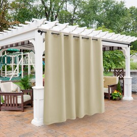 BONZER Waterproof Outdoor Curtains for Patio Gazebo Pergola Balcony - Thermal Insulated Sunlight Blocking Grommet Blackout Curtains for Bedroom Living Room,1 Panel, 100W x 95L inch, Cream