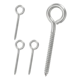 PATIKIL Screw Eyes 3/16 x 2.5 Inch / M5x65mm, 4 Pcs 304 Stainless Steel Eye Screw Hooks Self Tapping Eye Bolt for Wood Securing Cables Wire, Indoor & Outdoor Use, Silver
