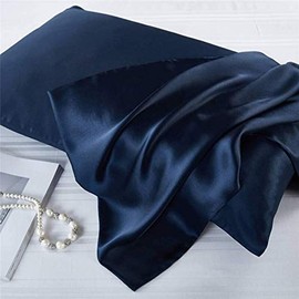 Luxbedding Satin Pillowcase Body Pillow Pillowcase, Cooling Satin Pillowcase for Hair and Skin, Silk Pillowcase Set of 1 - Navy Blue Pillow Case
