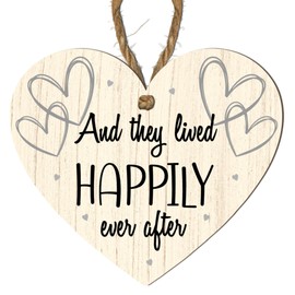 Romantic "And They Lived Happily Ever After" Heart-Shaped Wooden Plaque – MDF Wall Hanging for Wedding, Anniversary, or Love Gift – Sentimental Wall Decor for Couples