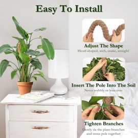 Monaeco Plants Moss Pole Support, 2PCS 120cm Bendable Vines Stakes, Flexible Ferns Climber Post, Customizable Coco Coir Rod Seedling Uphold for Monstera, Platycerium & Philodendrons Growth (120CM)