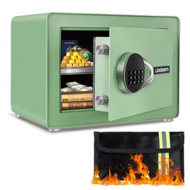 1.0 Cubic Feet Safe Box, Small Safe W/Fireproof Bag, Removable Shelf, Alarm System, Digital Electronic Security Money Box for Cash, Document, Home,Office, Hotel Use, Green，9.84"D x 13.78"W x 9.84"H