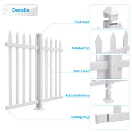 Patio Outdoor Fence 38.6" H x 84" L Vinyl Picket Fence Panels White PVC Decorative Fence for Front Yard Porch Pool Air Conditioner Temporary Safety Dog Fence (34 Pickets, Straight)