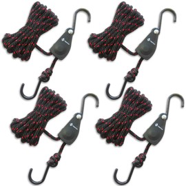 Kayak Tie Down Straps Canoe Bow and Stern Heavy Duty Cargo Ratchet Pulley Rope Hanger 1/4 inch,12 Feet, 4-Pack, 2 Pairs