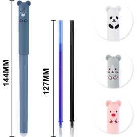 RIANCY 0.4mm Erasable Gel Pens,12 Pack Cute Cartoon Animal Rollerball Gel Ink Pens Refillable Pens for Adult Writing Kids Calligraphy Note Taking (Refill Blue)