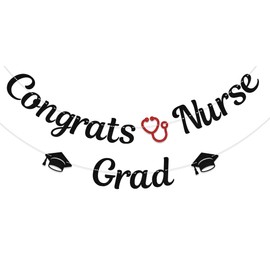 Congrats Nurse Grad Banner,Future Nurse,Class of 2025 Nursing School Graduation Party Supplies Black Glitter