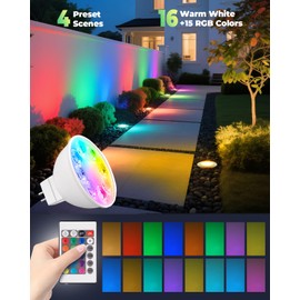 Makergroup MR16 Color Changing LED Bulbs, RGB GU5.3 Bi-pin Light, Warm White+15 Multicolors and 4-Level Brightness on Remote Control for 12V Low Voltage Landscape Lighting Holiday Lights 4W 3-Pack