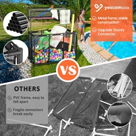 Yescom Metal Frame 10 Wheels Rolling Mesh Pool Storage Bin XX-Large Double Decker with Noodle Holder Pool Float Storage Organizer, Upgrade Sturdy Connector, 49" L x 30" W x 61" H, Black