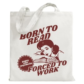 Vintage Canvas Tote Bag for Women Book Lover, Cotton Tote Bag for Shopping Grocery, Book Accessories Gifts for Christmas Thanksgiving Birthday Book Club, Bron to Read Forced to Work