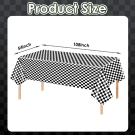 3-Piece 54 x 108 Inch Checkered Plastic Tablecloth - Black and White Disposable Rectangle Table Cover for Dining, Birthday Party, Racing Theme Events, Classic Checker Indoor Outdoor Decorations