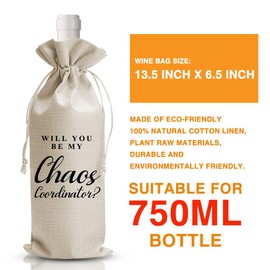 Wedding Gift Wine Bag, Groomsmen Gifts Bridesmaid Gifts, Will You Be My Chaos Coordinator, Gifts for Her Him, Engagement Gift, Wedding Thanks Gifts, Wedding Day Essentials Wedding Gift - DL312