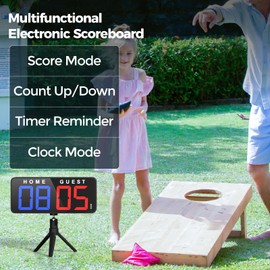ANJANK 11’’ Large Digital LED Scoreboard Electronic Score Keeper Clock, Countdown/up, with Powerful Battery, 4 Mounting Options, for Cornhole/Ping Pong/Table Tennis Sports, and Indoor Games