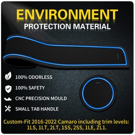Asgohme Fit for Chevy Camaro 2016-2024 Accessories, Upgraded Custom Non-Slip Cup Holder Inserts, Center Console Liners, Door Pocket Pads, Interior Anti-Dust Liner Mats (9-PCS, Blue Trim)