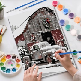 Skyboda Christmas Paint by Numbers Kit for Adults Beginners with Frame, Farmhouse Truck Adult Paint by Number Kits on Canvas, Easy DIY Oil Painting Kits for Home Decor, 8x12in