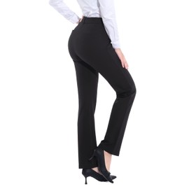 ZTN Women's Black Dress Pants with 4 Pockets Straight Leg Slacks for Office Interview Golf XL