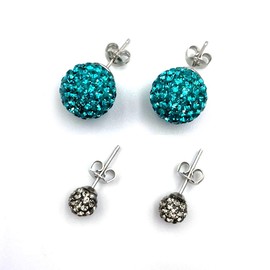 CERASILVER Luxurious Czech Stone Crystal Ball Stud Earrings Set for Women (Large Set) (mint,gray), Large, Stone, czech stone