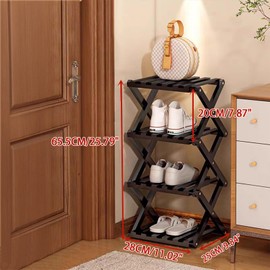 Feytvvba Bamboo Vertical Shoe Storage Organizer,Installation-Free and Foldable Bamboo Shoe Rack for Entryway,Free Standing Shoe Racks Shelf Closet Small Shoe Rack for Living Room (Black-4 Tier)