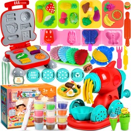 GUHAOOL Kneading Set for Children, 54 Pieces Kitchen Creations Pasta Machine Play Set Burger Ice Cream, Kneading Accessories with Accessories and 12 Cans of Clay, Toy Gift Girls and Boys 2-10 Years