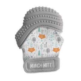 Malarkey Kids Munch Mitt Teether - Protects Hands from Chewing & Saliva, Heals Aching Gums, Promotes Sound & Visual Stimulation for Babies Up to 1-Year-Old (Grey Fox)