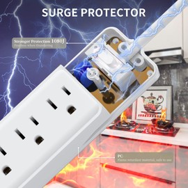 Power Bar 2-Pack, Surge Protector Power Strip with 6 AC Outlets & 3 USB Ports, 5ft Extension Cord, 1875W/15A Multiplug 1080 Joules for Home Office - White