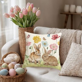 HLCYGJIN Easter Pillow Covers 18x18 inch Happy Easter Hunny Bunny Throw Pillow Covers Bunny Spring Cushion Case for Sofa Couch Bedroom Holiday Festivals Home Decor 12