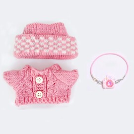 Tznzxm Plush Doll Clothes, Outfit Set for 6.7 inch Dolls, Fashion Sweater +Lovely Hat + Backpack Outfit Accessories Suitable for 1st/2nd/3rd Gen 17cm 15cm Doll Play & Display (No Doll) (Pink+Pink)