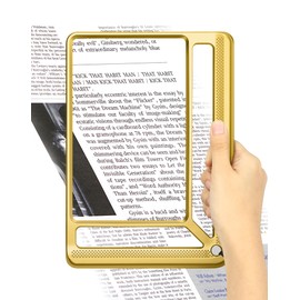 Tobegiga 4X Full Page Magnifying Glass for Reading, Lightweight Rectangular Magnifier with Large Book Page Viewing Area, Handheld Magnifier for Reading Small Prints for Seniors Low Vision, Gloden