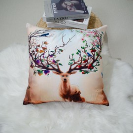 DILOXNSU Forest Elk Cushion Covers 45 x 45 cm Beautiful Antler Double-Sided Decorative Pillows Covers for Livingroom Sofa Bed Home Outdoor Garden Decor Cushions Covers 18 x 18 inch