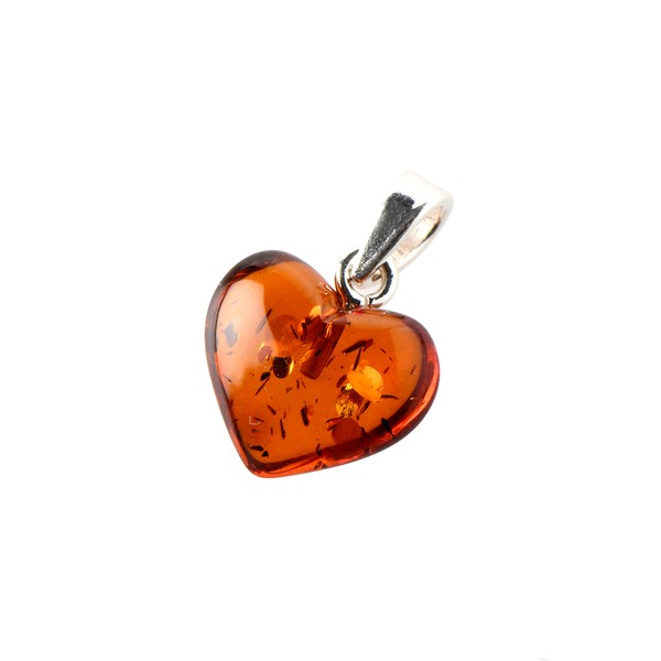 AmberJewelry Genuine Baltic Amber Heart Pendant, Handmade Amber Pendand From Genuine Baltic Amber and 925 Sterling Silver, Baltic Amber Charm For Necklace, Small, Sterling Silver Resin, Amber