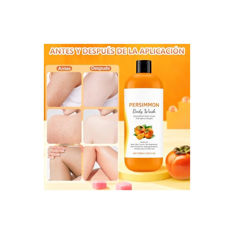 2PCS Shower Gel de Caqui Desodorante-Control Eficaz Del Olor Corporal,Gel