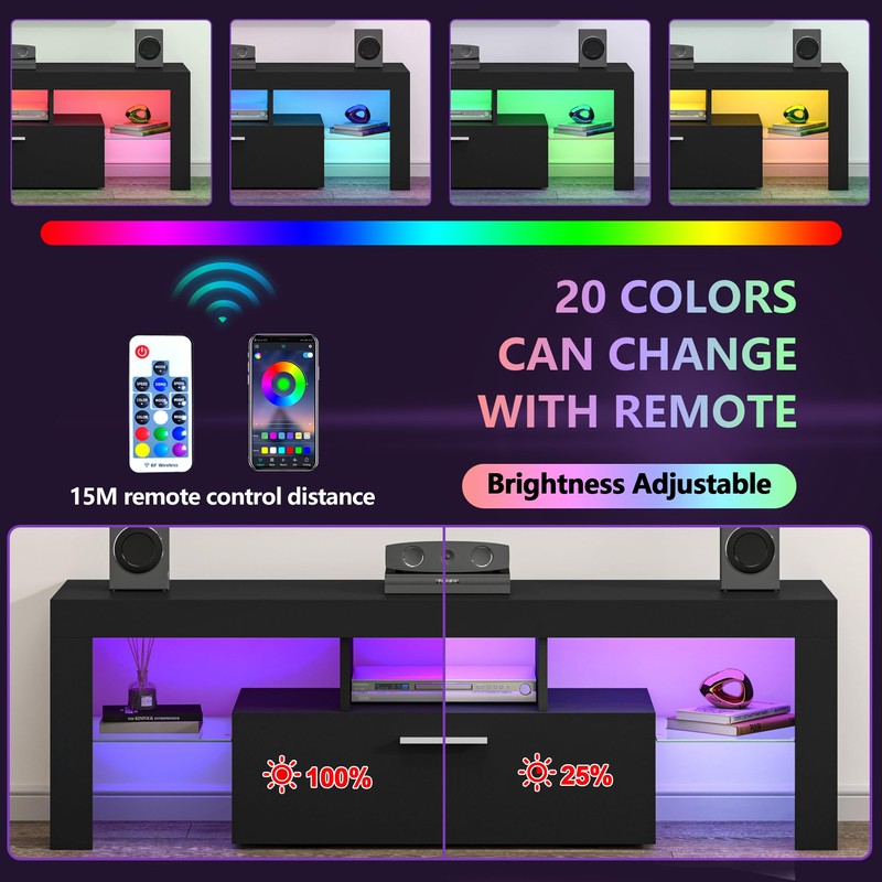 Clikuutory Black LED TV Stand with Large Storage Drawer for