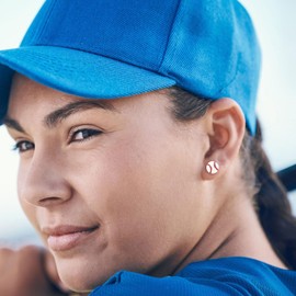 Baseball Stud Earrings- Sterling Silver Sports Earrings Stud for Women, Hypoallergenic Baseball Studs for Sports Jewelry Baseball Gifts for Fans as Baseball Lover Gifts (Baseball Stud)