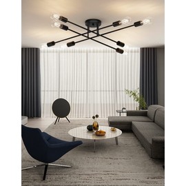 Tipace 8 Lights Modern Close to Ceiling Light Black Semi Flush Mount Ceiling Light Fixture Sputnik Chandelier Farmhouse Lighting for Kitchen Living Room Dining Room Bedroom Home Office(Bulb Excluded)
