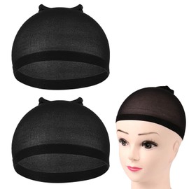 Kryzulax Hair Net Wig Cap, Pack of 2 Hair Net Nylon Wig Caps, Hair Net for Wigs, Wigs Accessories, Wig Net, Elastic, Breathable (Black)