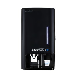 GotFreshBreath Commercial Mouthwash Dispenser with Cup Holder – Standing or Wall-Mounted, Slim, Commercial Mouthwash Dispenser with 100 Cups & 50 Oz. Alcohol-Free Mouthwash (Black)…