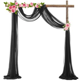auons Wedding Arch Sheer Drapery Backdrop Voile Curtain Chiffon Draping Fabric 20Ft Sheer Curtains Arbor Drapery for Wedding Ceremony Reception Party Ceiling Decor, Black, 1 Panel