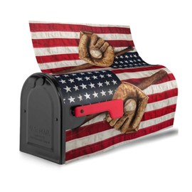 Perinsto Vintage Baseball Ball Bat Glove On American Flag Mailbox Covers Magnetic Waterproof Mail Cover Letter Post Box Wraps for Home Garden Yard Decor, 21x18 in